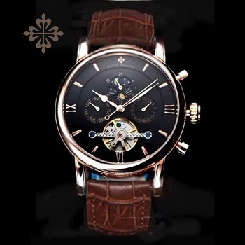 PATEK PHILIPPE GRAND COMPLICATIONS 24-HOUR INDICATION ROSE-GOLD CASE BROWN LEATHER STRAP