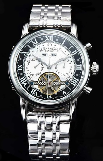 PATEK PHILIPPE GRAND COMPLICATIONS ROMAN FIGURES SILVER CASE BLACK-WHITE DIAL-1