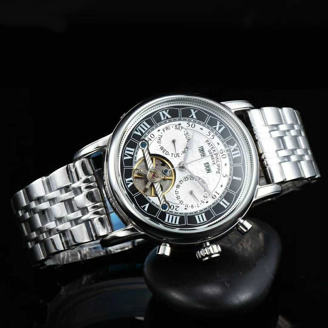 PATEK PHILIPPE GRAND COMPLICATIONS ROMAN FIGURES SILVER CASE BLACK-WHITE DIAL-2
