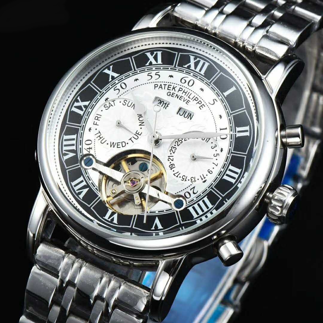 PATEK PHILIPPE GRAND COMPLICATIONS ROMAN FIGURES SILVER CASE BLACK-WHITE DIAL-3