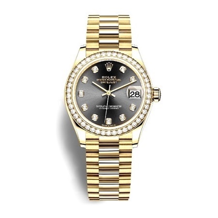 DATEJUST 31 Oyster yellow gold and diamonds bezel black dial 278288RBR