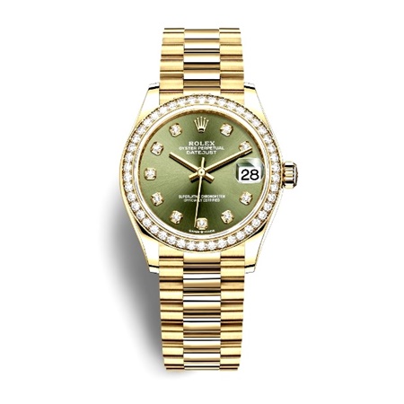 DATEJUST 31 Oyster yellow gold and diamonds bezel green dial 278288RBR