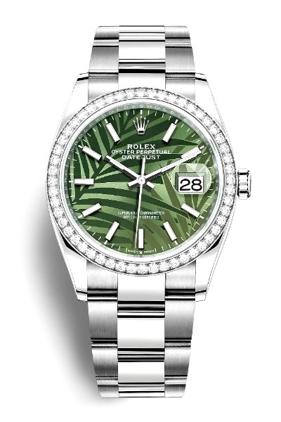Datejust 36mm Oystersteel Bracelet Diamonds Bezel PALM-MOTIF DIAL 126284RBR