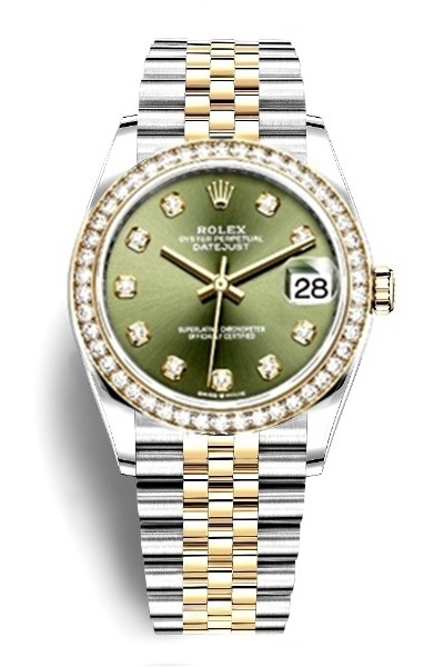Datejust 36mm Two-Tones Green dial Diamonds Bezel 126283RBR