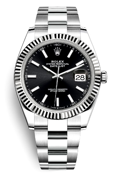 Datejust 41mm Silver Case Black Dial Fluted Bezel 126334